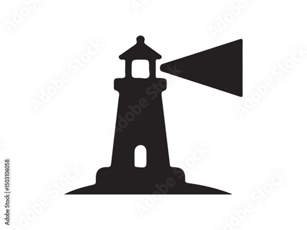 Fototapeta Lighthouse guiding through the darkness: A silhouetted lighthouse beam illuminates the darkness, symbolizing guidance and hope in a captivating visual.Lighthouse silhouette with coastal landscape and 