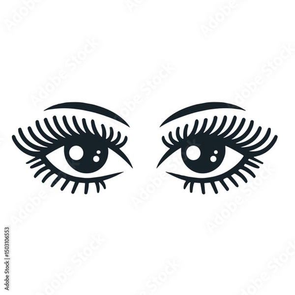 Obraz Stylized eyes vector icon with long eyelashes for beauty and fashion on transparent background