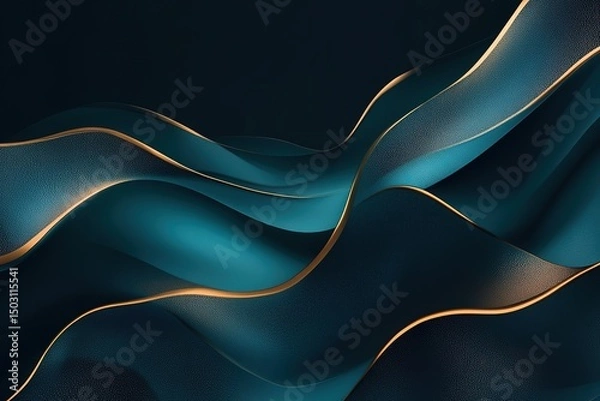 Fototapeta Elegant teal waves are accentuated by golden lining creating a captivating abstract pattern