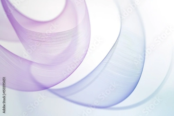 Fototapeta Fluid lines delicately weave across a pristine white backdrop, displaying harmonious shades of purple and blue