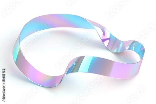 Fototapeta Holographic ribbon curves and flows gracefully, reflecting light with colorful gradients on a clean white background