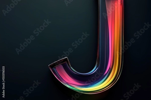 Fototapeta Luminous chromatic letter J stands majestically against a dark backdrop, casting a brilliant glow