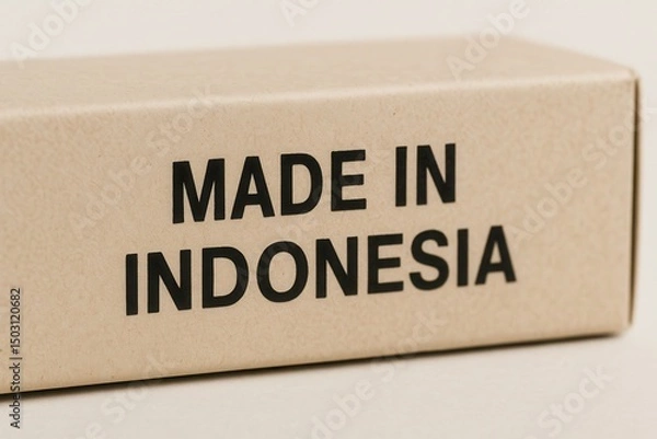 Fototapeta Craftsmanship shines through a simple box marked with a declaration of origin, highlighting the art of production from Indonesia