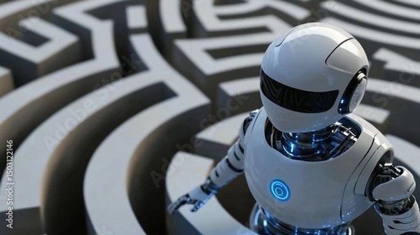 Obraz AI Robot Navigating Complex Labyrinth: Innovation, Intelligence and Challenges