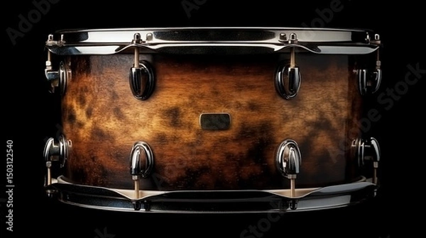 Obraz Intricate woodgrain texture on a classic snare drum against a dark backdrop