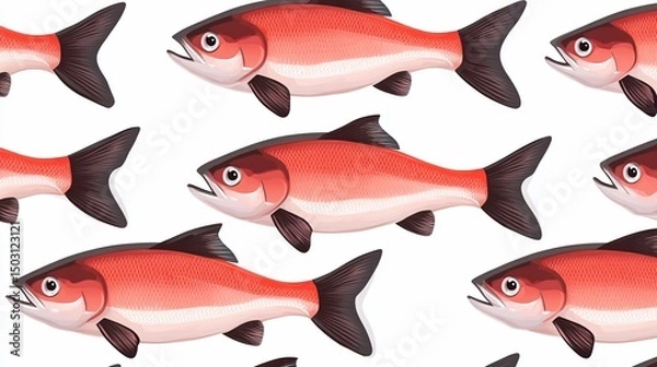Obraz Seamless pattern showcasing vibrant red fish in a repetitive arrangement