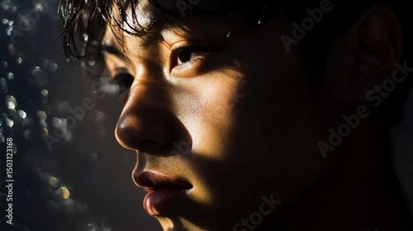 Obraz A captivating close-up portrait emphasizing the beauty of subtle sunlight effects