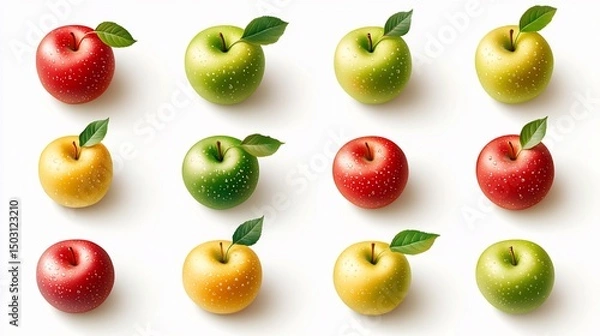 Obraz Fresh Apples Multicolored Composition, Isolated on White Background for Healthy Lifestyle