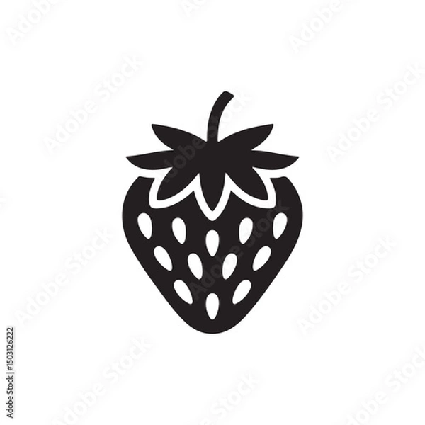 Fototapeta Strawberry Shape Vector Simple Black Silhouette Illustration.