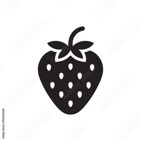 Fototapeta Fruit Silhouette Vector Strawberry Icon in Black and White.