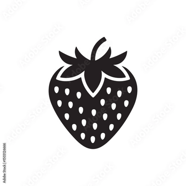 Fototapeta Fruit Silhouette Vector Strawberry Icon in Black and White.