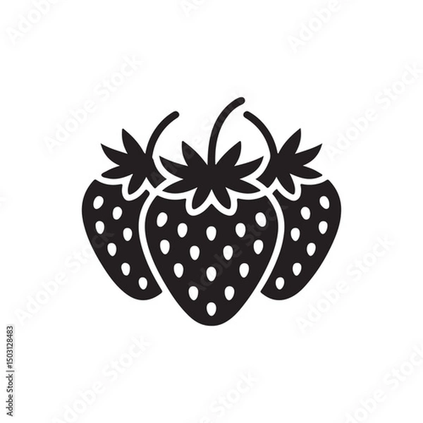 Fototapeta Black Strawberry Silhouette Minimal Fruit Icon in B&W.