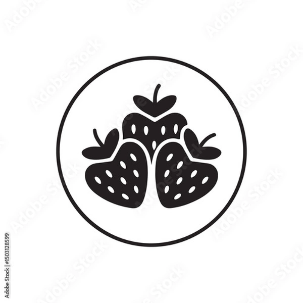 Fototapeta Black Strawberry Silhouette Minimal Fruit Icon in B&W.