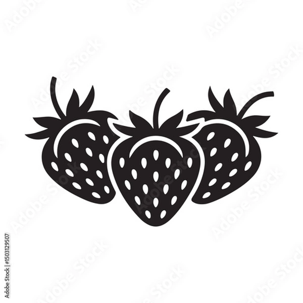 Fototapeta Strawberry Silhouette Vector Icon Black and White Fruit Design.