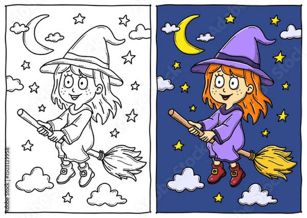 Obraz Hexe Illustration, Ausmalbild, Ausmalen