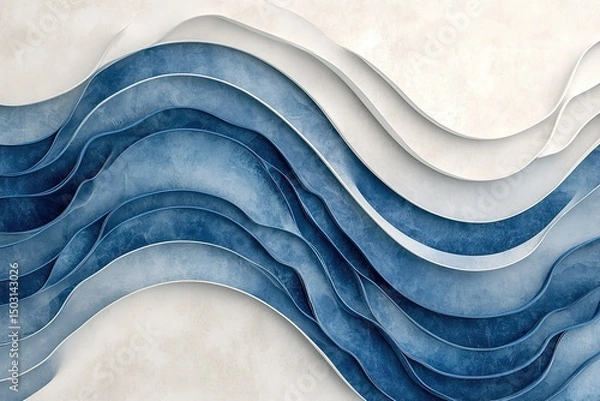 Fototapeta Smooth blue and white textured waves create a modern and tranquil art background