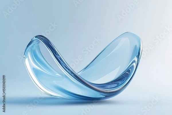 Fototapeta Smooth blue glass abstract sculpture displays modern artistry and captivating reflections on a simple background