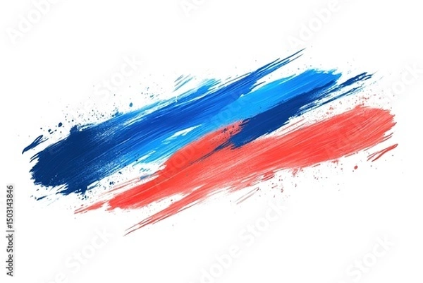 Fototapeta Vibrant red and blue paint strokes create a textured abstract splash on a white background