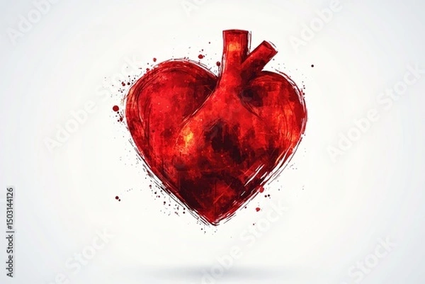 Fototapeta Watercolor heart presents a rich texture and vibrant red color against a clean background