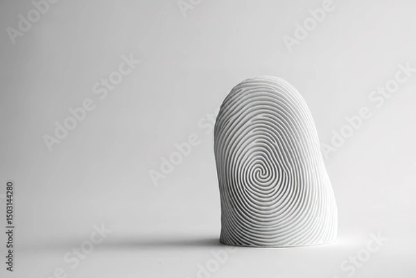 Fototapeta White textured stone sculpture displays unique spiral pattern against a neutral backdrop