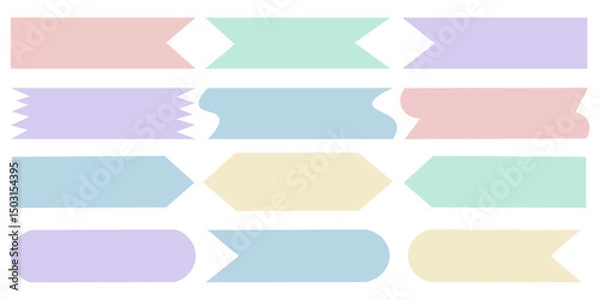 Fototapeta Big set of colorful washi tapes isolated on white. Washi tapes collection in vector. Pieces of decorative tape for scrapbooks.