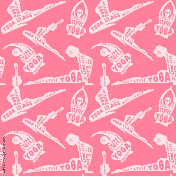 Obraz Body positive yoga class seamless pattern. Silhouettes of girls in asanas. Design for your background