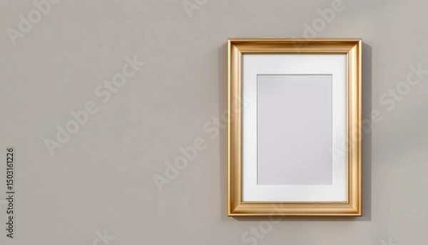 Fototapeta create a polished gold picture frame in a minimalist style using a modern gray and white color scheme, the frame should have smooth edges, an open design, and sleek elegance
