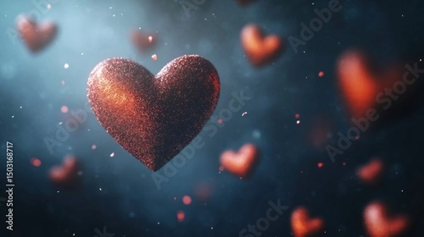 Fototapeta A cluster of red hearts in a dreamy, romantic setting.