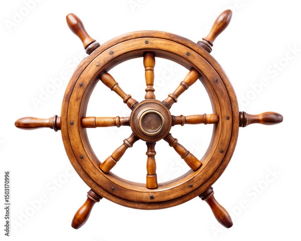 Fototapeta wooden steering wheel isolated on white background. PNG Transparent file type with high definition quality And vibrant color grading Available.