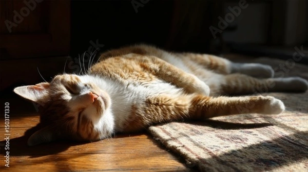 Obraz A cat lounging in a sunbeam, completely relaxed and uninterested in the world, embodiment of laziness 