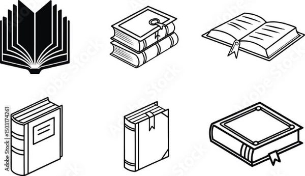 Obraz Thin Line Book Icons Set  Vector Education and Reading Symbols Isolated on White

