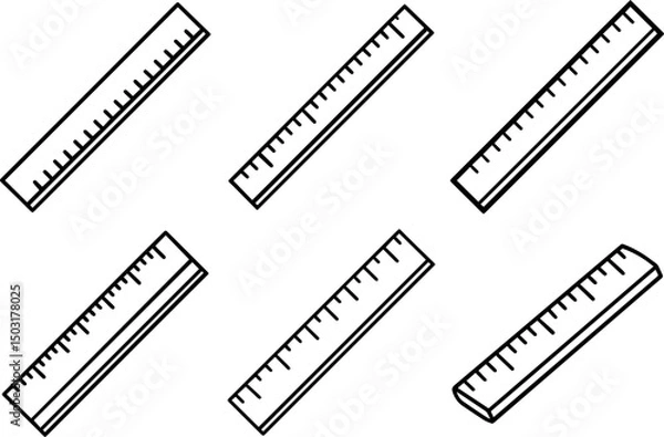 Fototapeta Set of ruler outline coloring book page vector illustration line art 