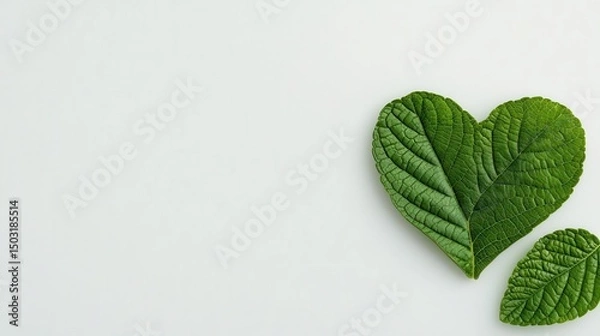 Fototapeta Green heart icon with leaf texture, simple and symbolic eco branding
