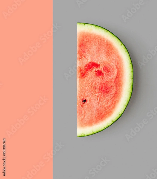 Obraz Watermelon slice photography abstract poster on grey and yellow background.