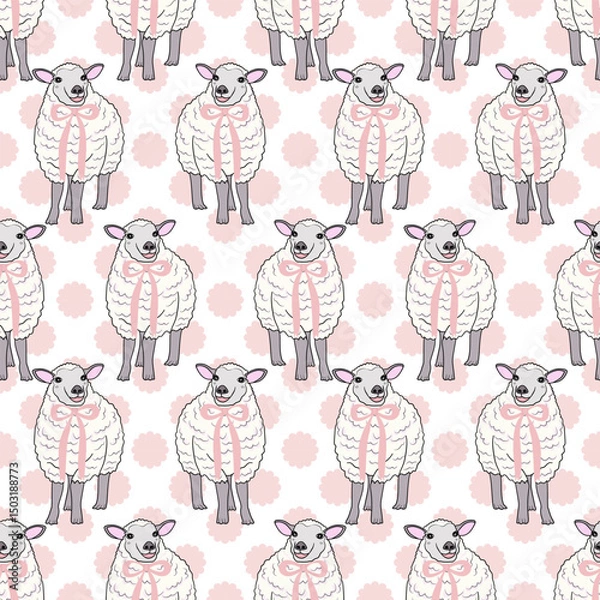 Fototapeta Cute patterned sheep on a pastel background