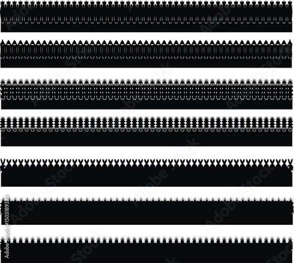 Fototapeta Set of 6 isolated seamless decorative vector edges for design. Scalloped edge seamless brush strokes set.