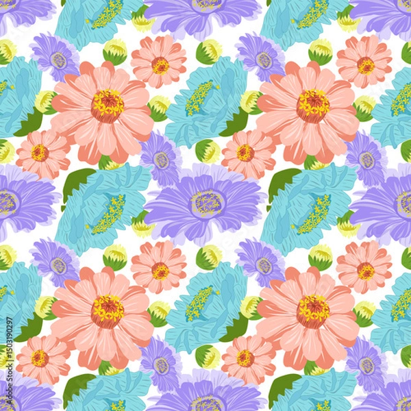 Fototapeta Colorful floral pattern on white background