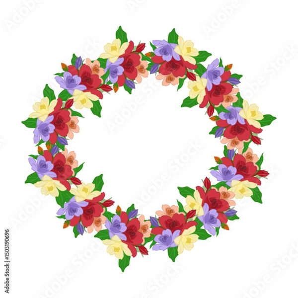 Fototapeta Floral wreath, white isolate background