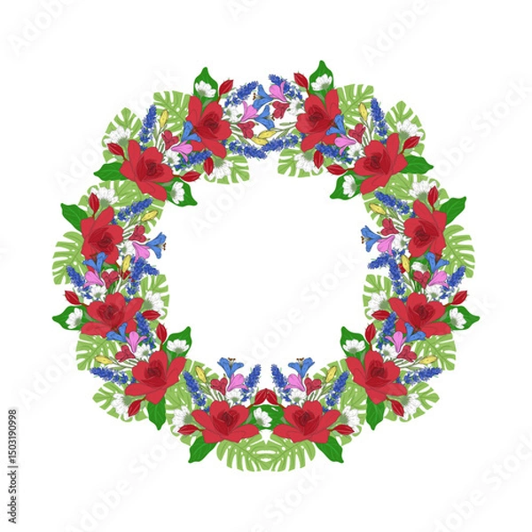 Fototapeta Floral wreath, white isolate background