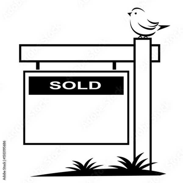 Obraz Real estate sold sign with bird on post