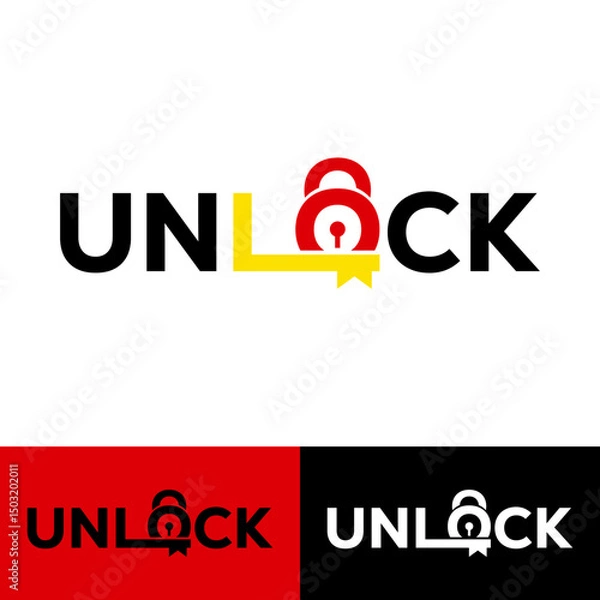 Fototapeta Unlock Wordmark Logo with Padlock Icon