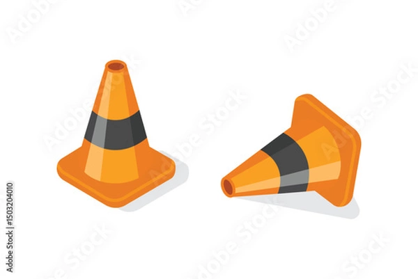 Fototapeta Orange traffic cone icon for road safety and construction warning