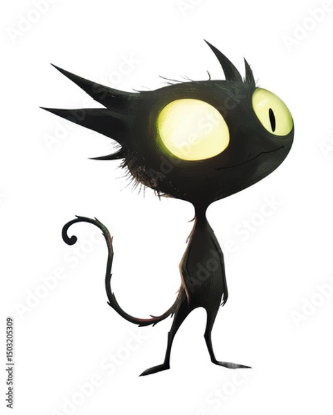 Fototapeta PNG Dark whimsical cat with glowing eyes and playful expression