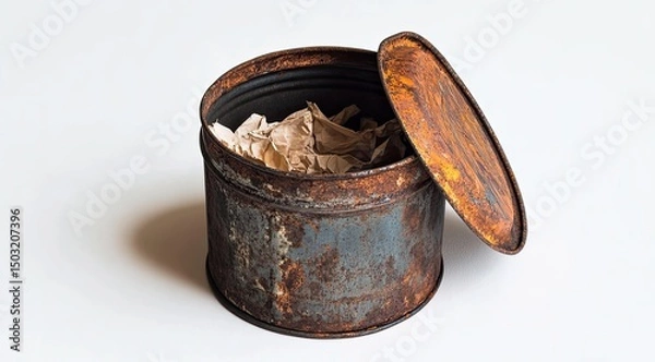Obraz Rusty metal tin with paper inside, open lid