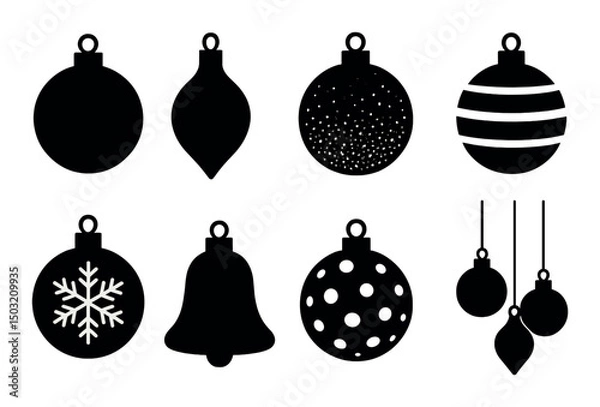 Obraz Ornament silhouette icons set – simple decoration, holiday design symbols