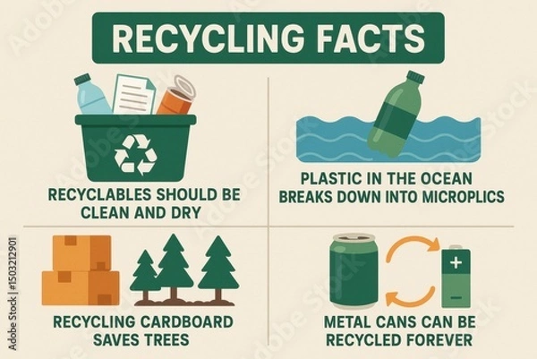 Fototapeta Informative environmental poster showing simple recycling tips and facts for conservation