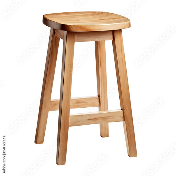 Fototapeta A simple wooden stool with a square seat and four legs. The light wood grain is visible and the stool has a minimalist design