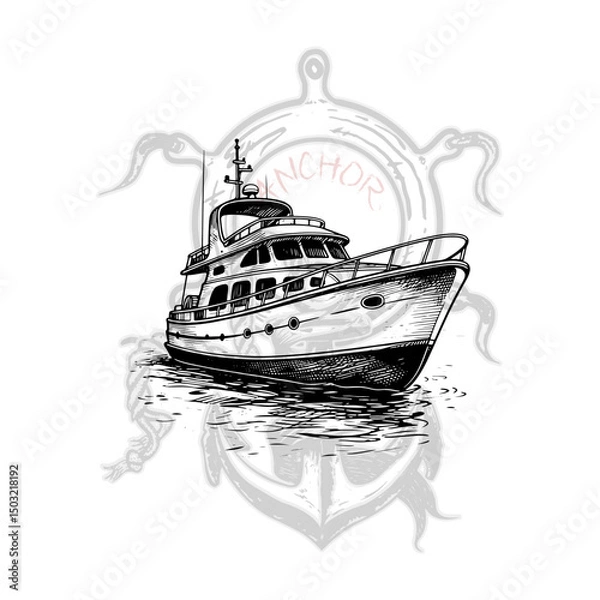 Fototapeta Detailed Hand-drawn Yacht with Anchor Element
