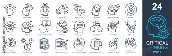 Obraz Critical Thinking Icons set vector illustration. Containing imagination, intellectual, creativity, discussion, logical thinking and more. Simple outline icons collection.