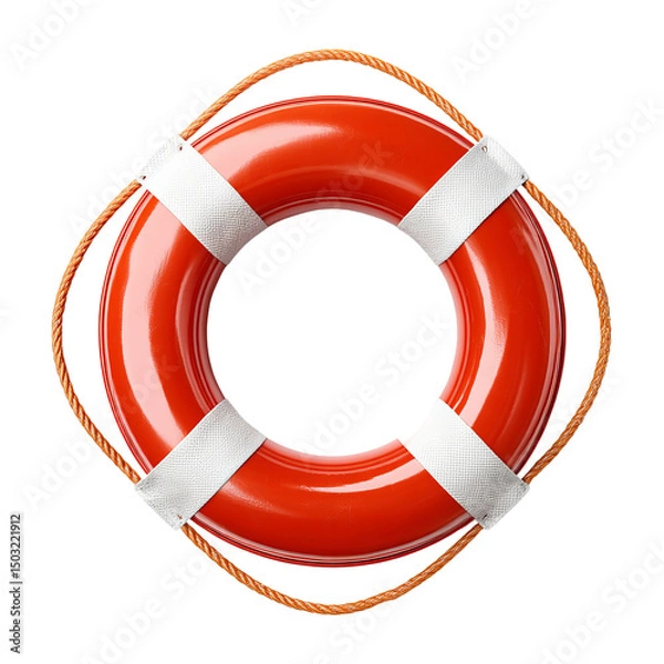 Fototapeta A vibrant lifebuoy floating against a blank backdrop, suggesting safety and rescue